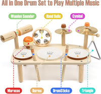 Vanplay Kids Drum Set, Montessori Toys for 2 3 Year Old Boy Girl Gifts – Fun for Kids & Family - Beige, Brown - image 2