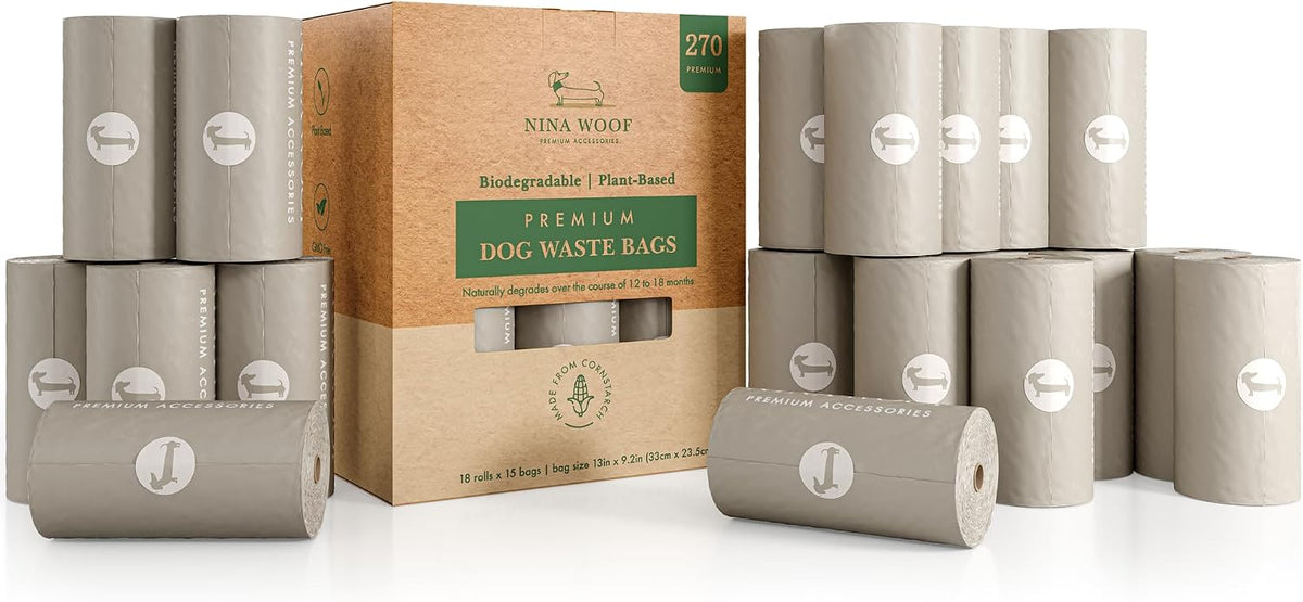 Nina Woof Dog Poop Bags for Daily Walks - Gray / 270 Bags (18 Rolls)