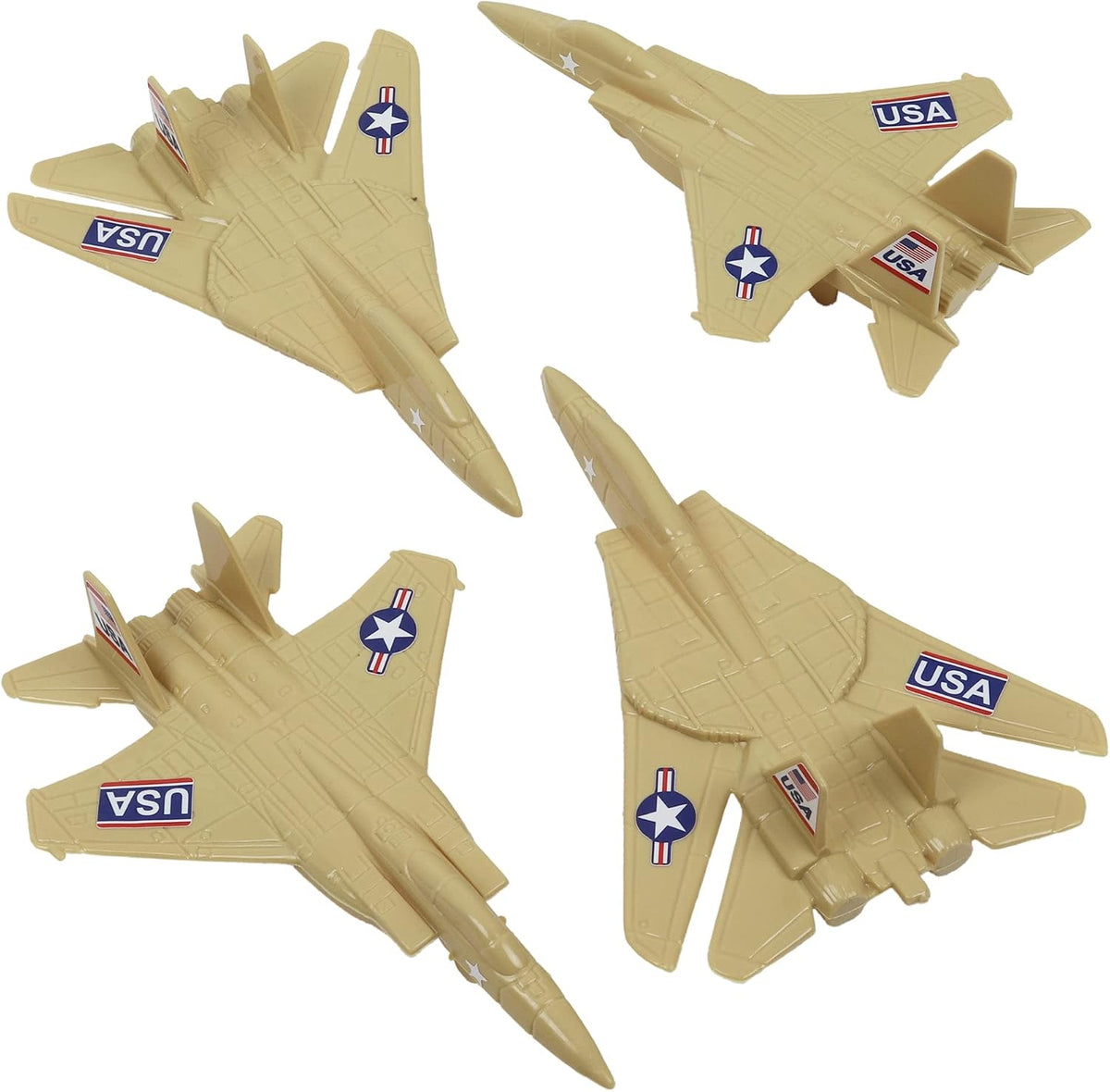 TimMee plastic army men combat fighter jets, 4 green toy airplanes