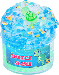 Clear Glitter Slime Kit with Little Turtle Toy for Girls Age 6-14 - Blue