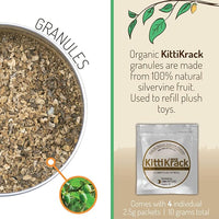 KittiKrack Rock Organic Silvervine Catnip Substitute for Cats & Kittens | All-Natural Wild Harvested Silvervine Granules | 4 Refills for TWINCRITTERS Refillable Plush Cat Toys | 10g
