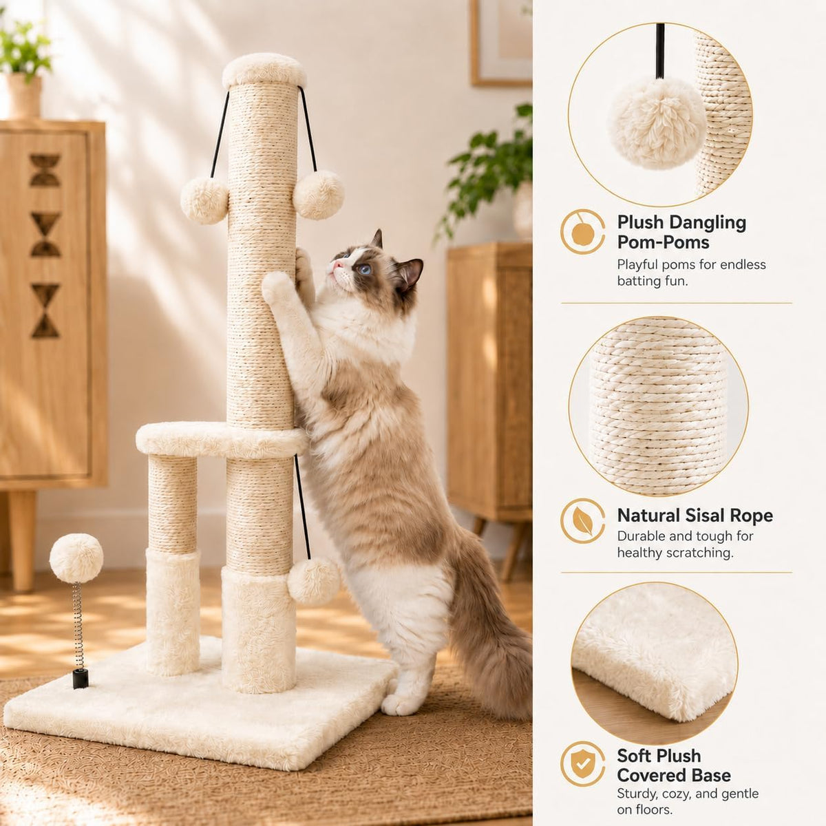 Dimaka Tall Cat Scratching Post - Beige - image 3