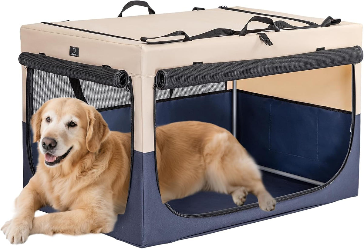 A 4 Pet 36-in Foldable Soft-Sided Dog Crate for Large Dogs – Essentials for Dogs - Blue+Beige / 40.0"L x 25.0"W x 25.0"H