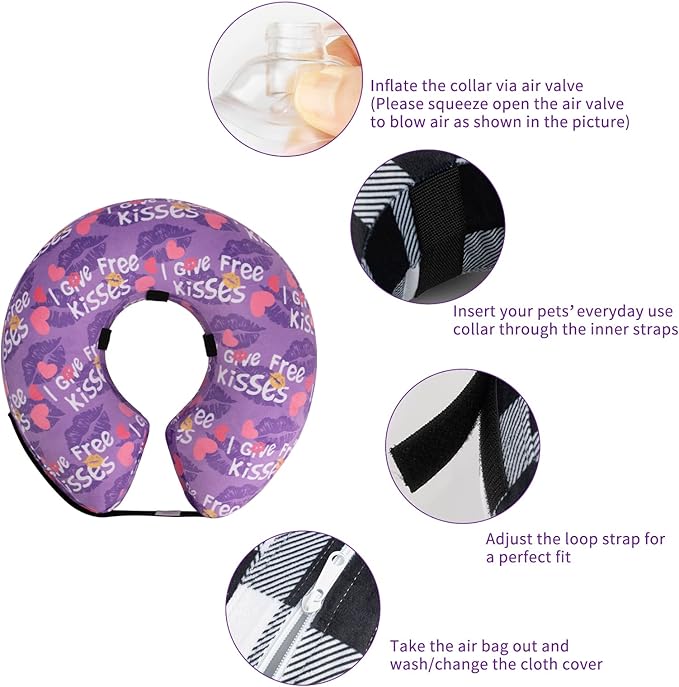 CuteBone Inflatable Dog Donut Collar with Removable Soft Fleece Covers for Small/Medium/Large Dogs and Cats After Surgery GWB06M
