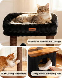 29" Small Cat Tree, Boho Wood Cat Tower with Sisal Scratching Post – Essentials for Cats - Walnut Finish / Medium - image 3