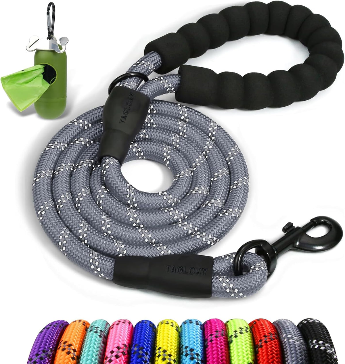 Taglory Rope Dog Leash for Medium Large Dogs - 3/8" x 5 FT (0~20 lbs.) / Grey