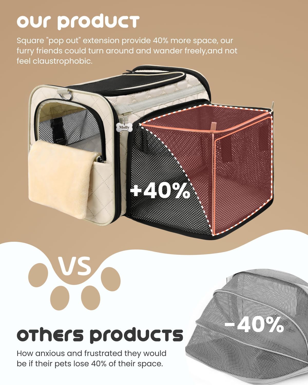 MIDOG Soft Cat Carrier Airline Approved - Beige / 20.0"L x 13.0"W x 13.0"H - image 2