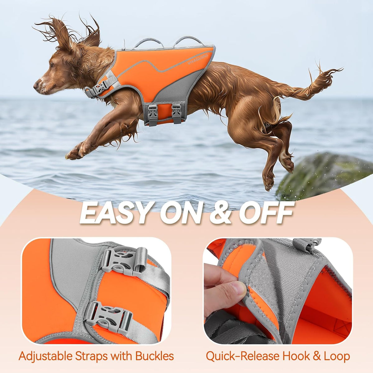 VIVAGLORY Dog Life Vest Neoprene Dog Swim Vest, M - Rising Orange / L: 26-29in (Ribcage Girth) - image 3