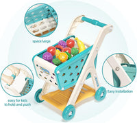 Jovow 102pcs Kids Shopping Cart Trolley Play Set with Pretend Food – Fun for Kids & Family - Green - image 3
