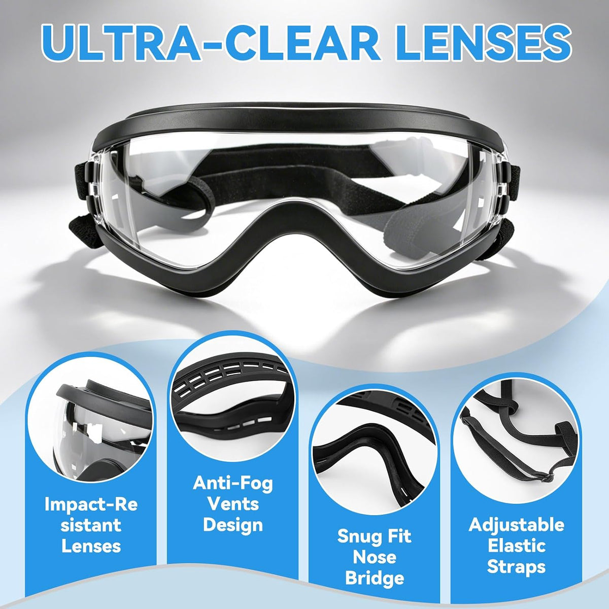 Medium Clear Dog Goggles Eye Protection - Classic Clear / Medium - image 4