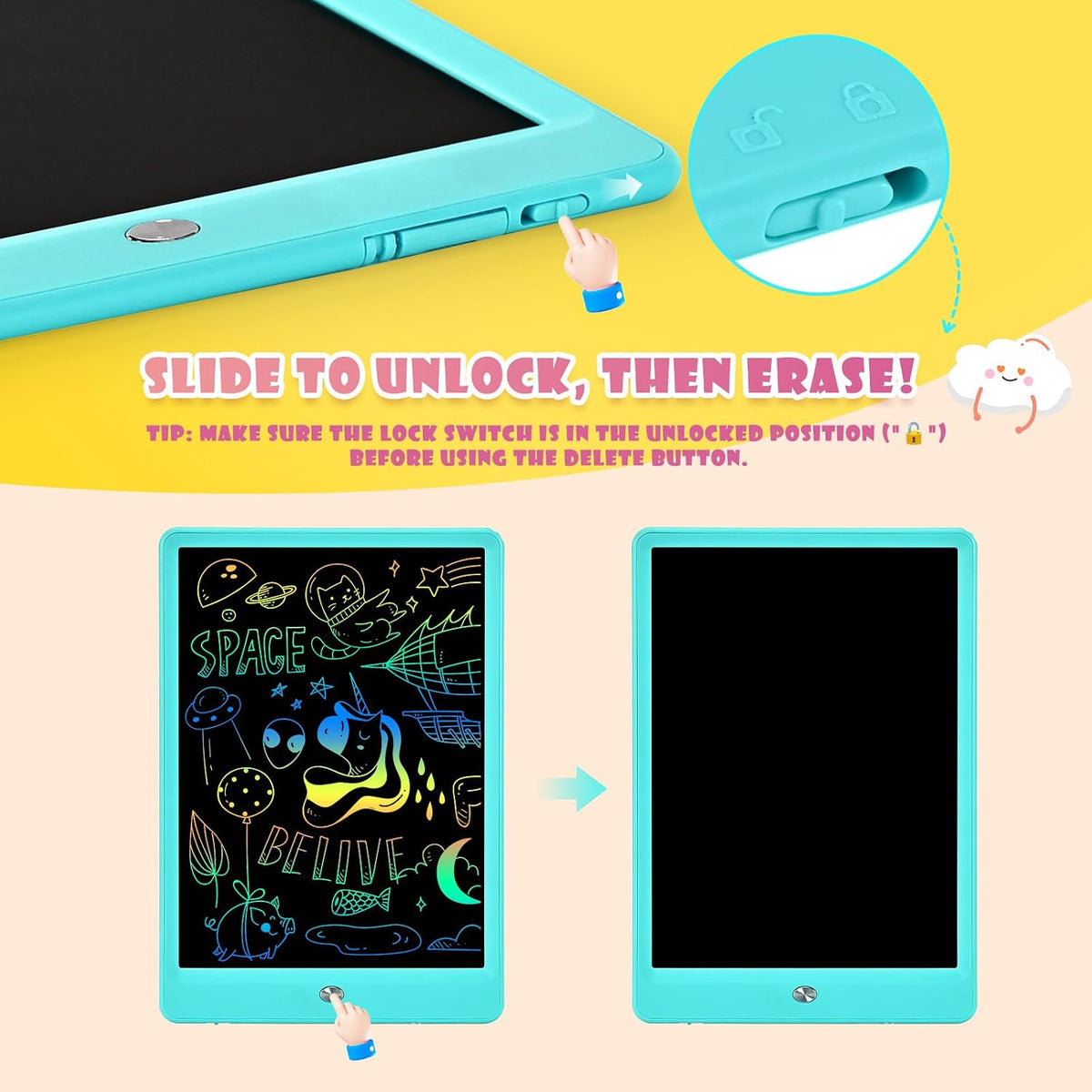 EooCoo Kids LCD Writing Tablet, Stocking Stuffers for Toddler - 10”blue - image 3