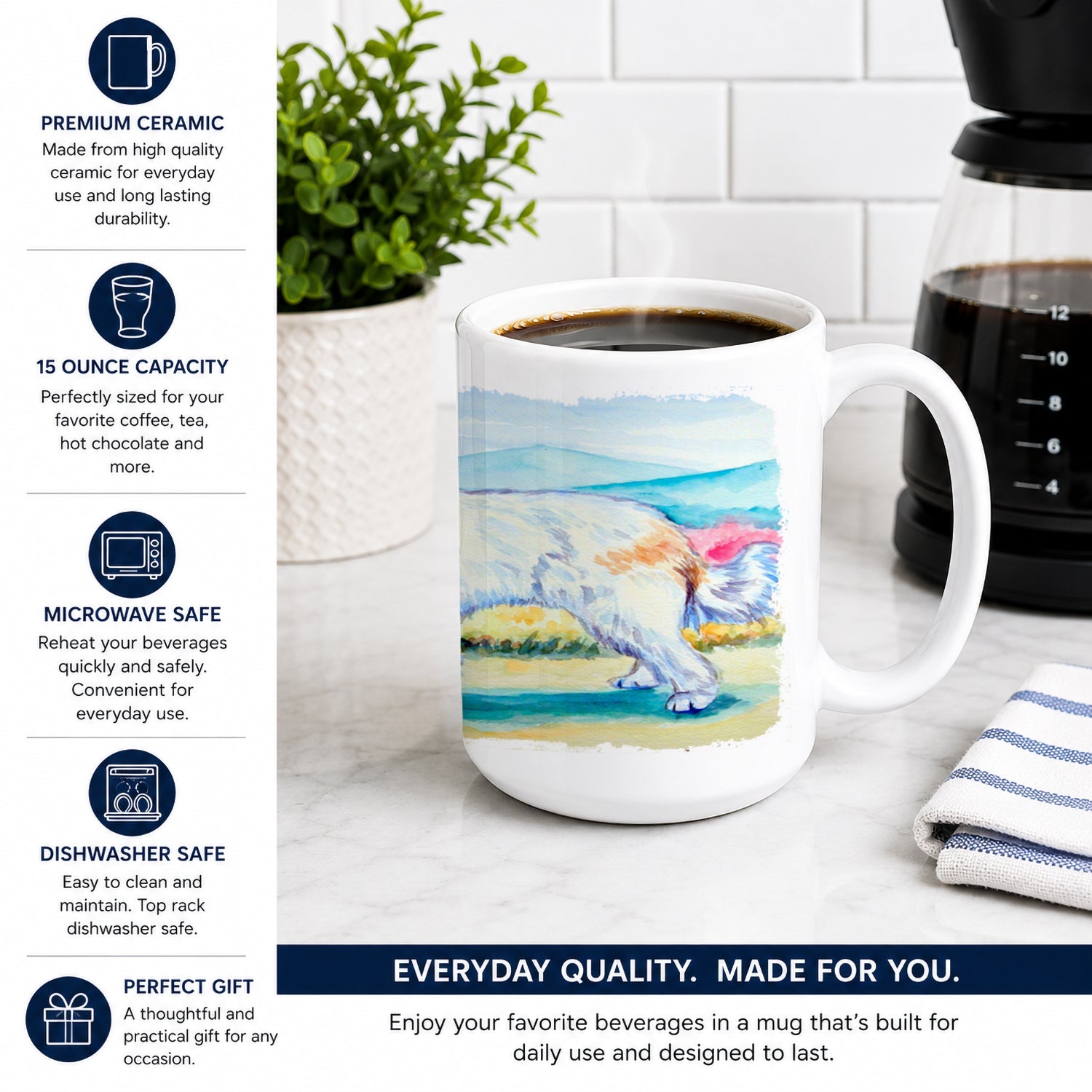 Great Pyrenees Ceramic Coffee Mug 15 oz Decorative Large C Handle Mug Cup for Tea, Cocoa Hot Chocolate