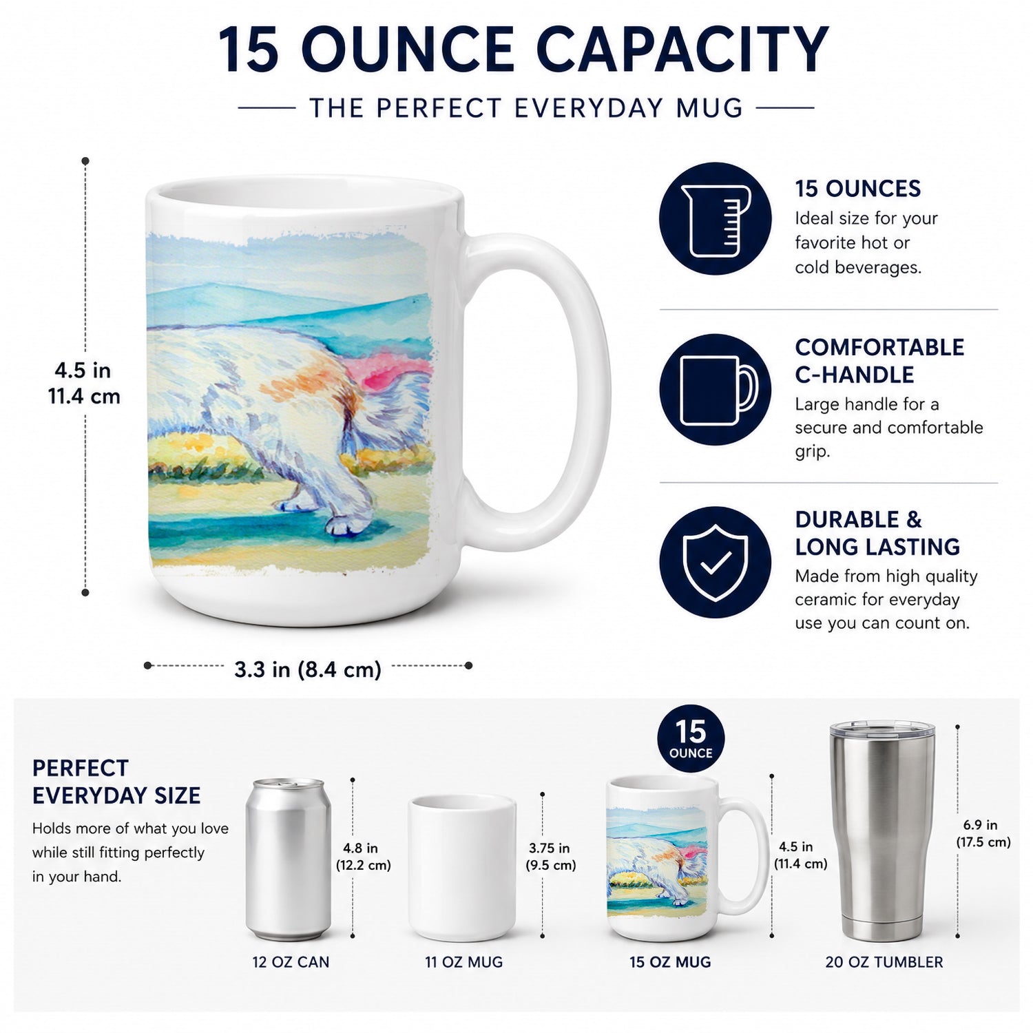 Great Pyrenees Ceramic Coffee Mug 15 oz Decorative Large C Handle Mug Cup for Tea, Cocoa Hot Chocolate