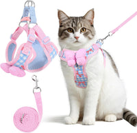 Cat Harness and Leash Set, Escape Proof Soft Vest Walk Pink XS – Essentials for Cats - Pink-Plaid / Medium