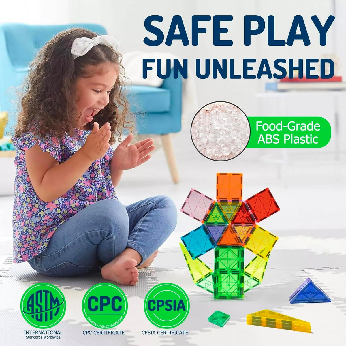 EchoPlan Magnetic Tiles,130PCS Magnetic Blocks with 2 Cars for Kids – Fun for Kids & Family - 130PCS - image 4
