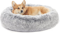 Calming Fluffy Donut Dog Bed for Large Dogs, 36" Round - 30.0"L x 30.0"W x 8.0"Th / Dark Grey