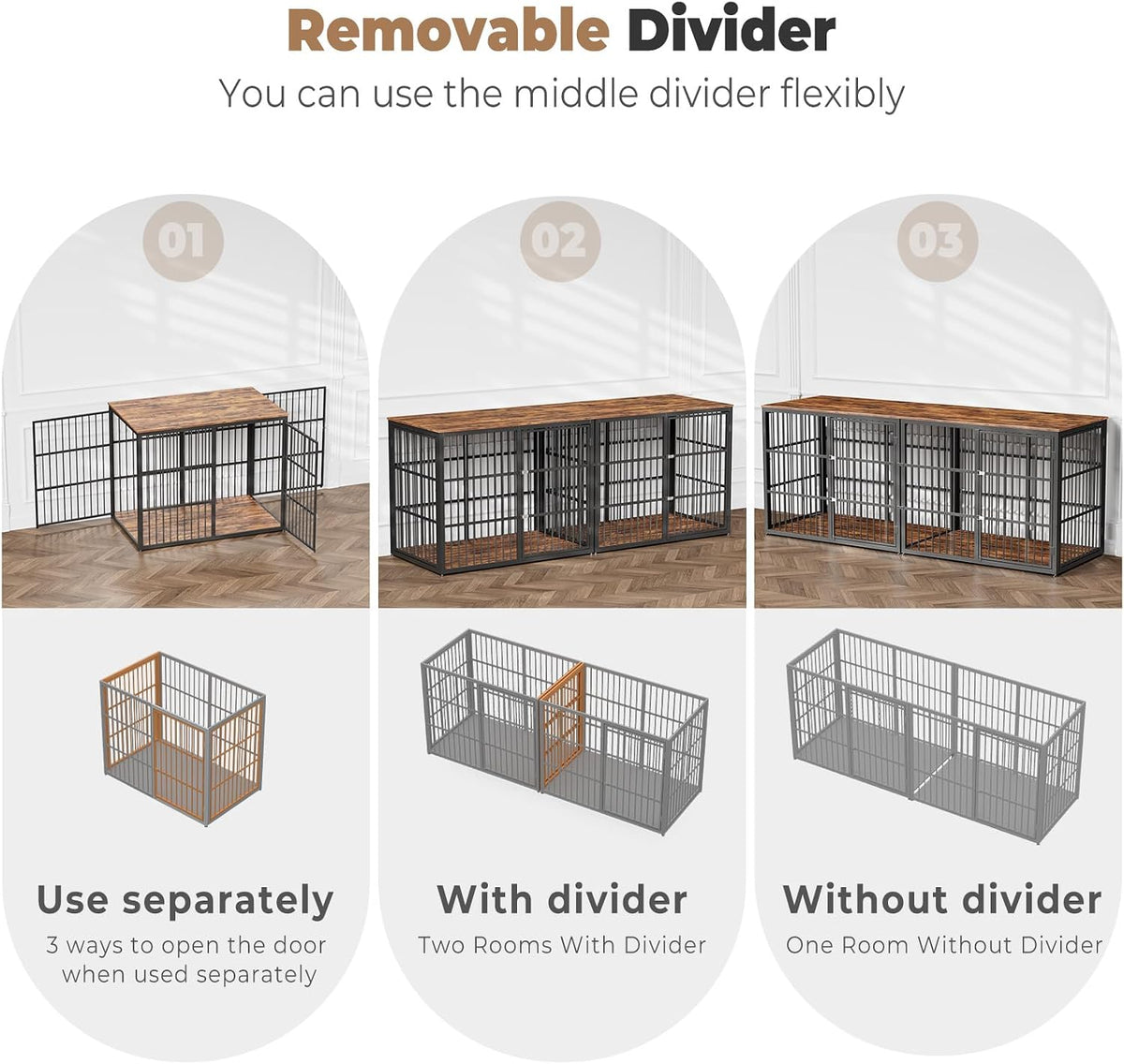 Lyromix 86.62'' Dog Crate Furniture Large Breed TV Stand, Grey – Essentials for Dogs - Retro Brown / 94.5"L x 29.1"W x 37.6"H / TV Stand Crate - image 4