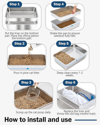 Stainless Steel Sifting Litter Box with Lid, Metal Litter Pan with Scoop for Big Cats Multi Cat, Extra Large Cats Litterbox Odor Control Easy Clean (24 * 16 * 12inch-Side Entry, X-Large)