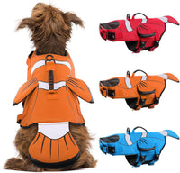 DENTRUN clownfish-shaped dog life jacket with rescue handle and bright colors