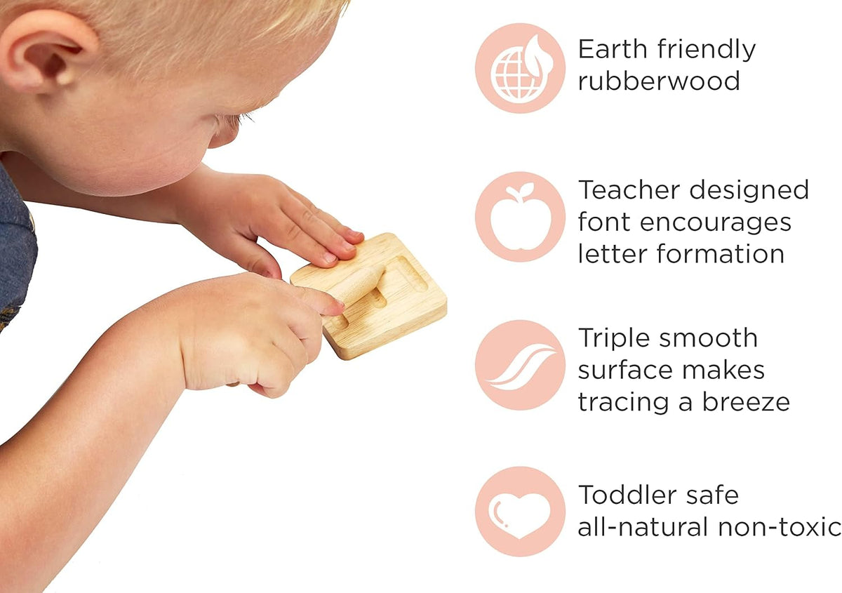 Montessori and Me wooden alphabet tracing boards with tracing letters and wooden stylus - view 2