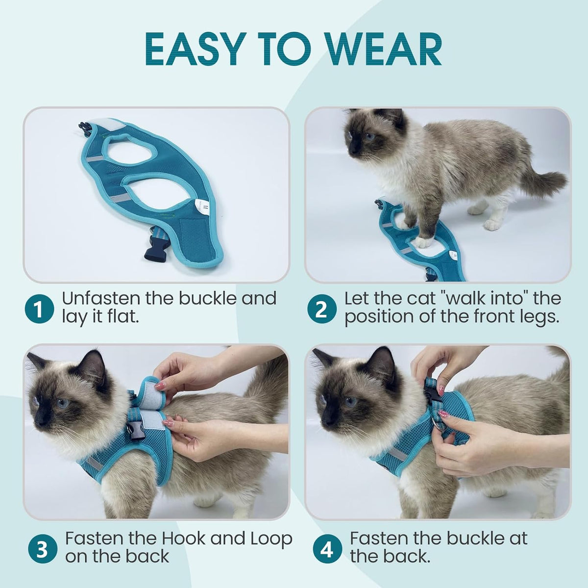 Cat Harness and Leash - Ultra Light Escape Proof Kitten Collar Cat Walking Jacket with Running - Turquoise / Small - image 3