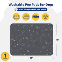 LOOBANI Washable Pee Pads for Dogs: Large Dog Pee Pad Reusable 65" x 48", Absorbent Pet Whelping Pads, Waterproof and Non-Slip Dog Training Mats for Crate, Playpen, Floor, Sofa, Cage, Grey