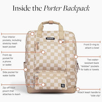 Porter 2-in-1 Dog Gear Backpack – Premium Dog Travel Bag with 10 Pockets, Zip-Off Treat Pouch, Leash Clip, Waterproof Pockets & Water Bottle Holder – Weekend, Hiking, Camping, Checkerboard