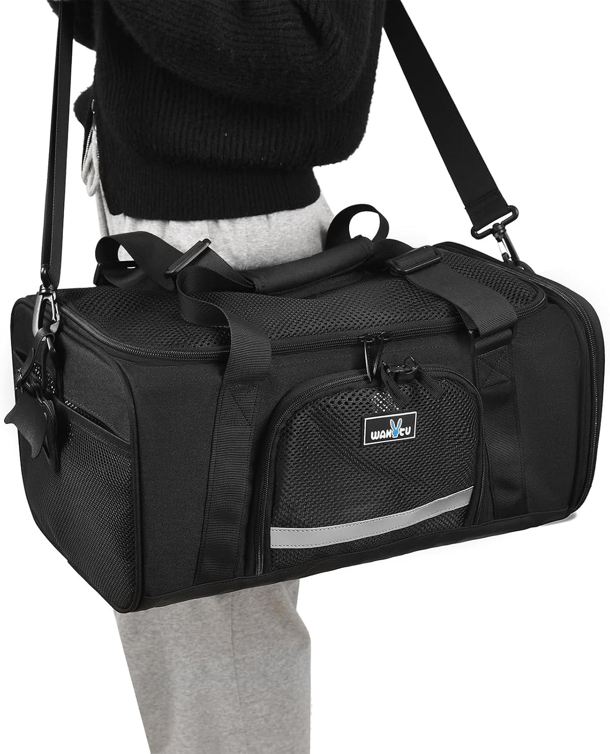 Wakytu TSA & Airline Approved Soft Pet Carrier for Cats/Dogs - 17.7"L x 11.0"W x 8.3"H / 2.0 Black