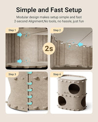 DownyPaws Cat House for Indoor Cats, 2-Storey Foldable Cat Bed Cave, Felt Cats Tunnel Bed Condo, Castle Kitten Cube Hideaway for Multicats, Scratch Resistant, Cream