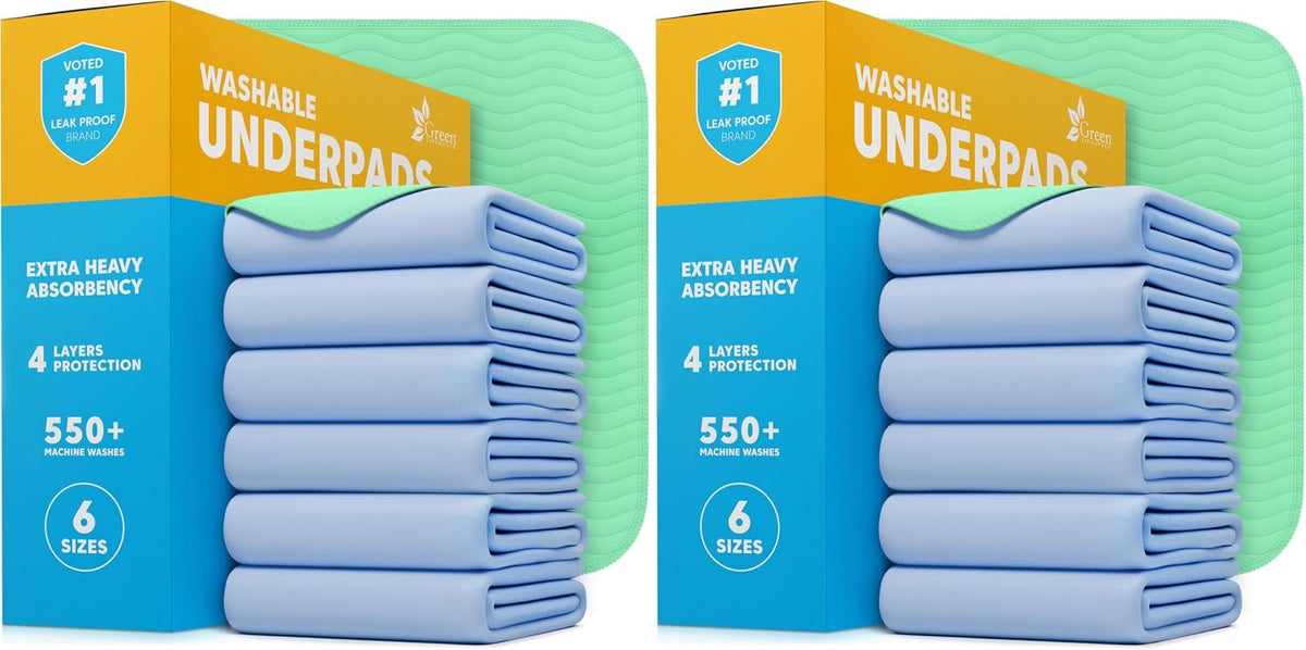 4 Pack Washable Pee Pads for Dogs 34"x36" - Blue/Green / 20 Pack - 34x36