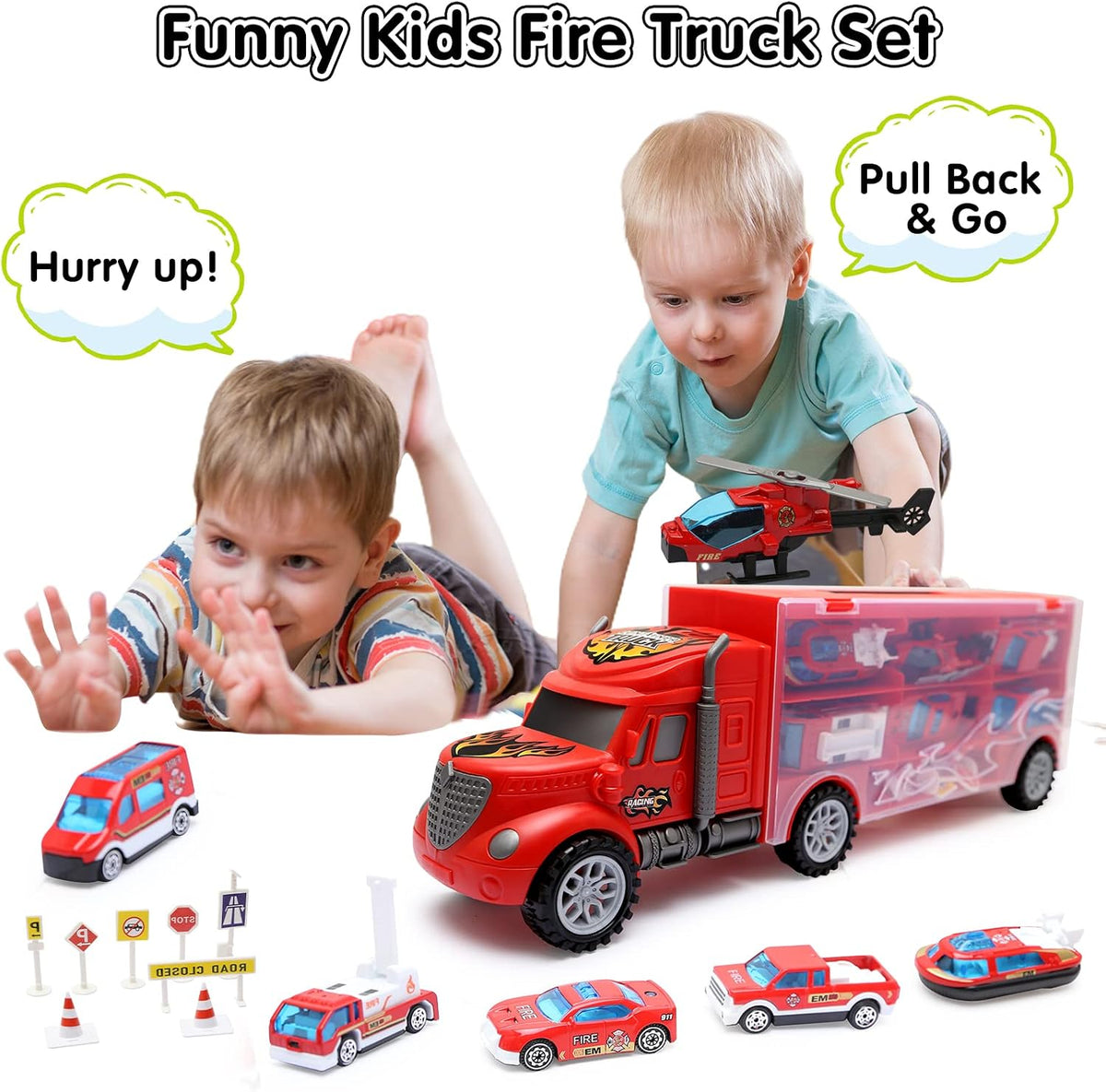 JODUDLR car carrier truck toy with 12 die-cast police and racing cars - view 7