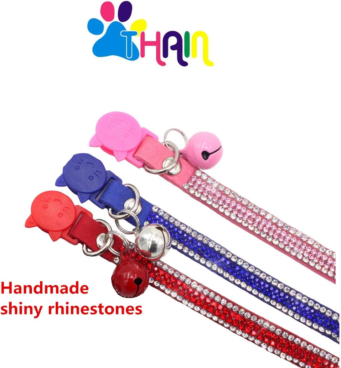 THAIN Basic Adjustable Cat Collar Bling Diamond Breakaway with Bell - Red - image 4