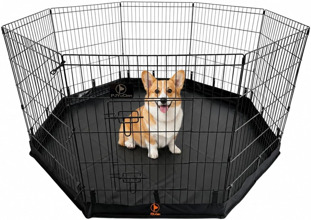 Puppy Playpen with Bottom Pad and Door, 8 Panels 24" H - Black / Small Pen: 30-Inch High / Playpen+Bottom - image 4
