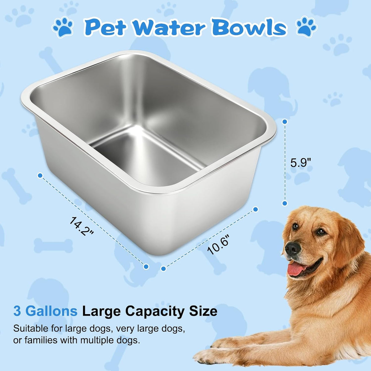 YUEPET 3 Gal Large Stainless Steel Dogs Water Bowl - 3 Gallons - image 2