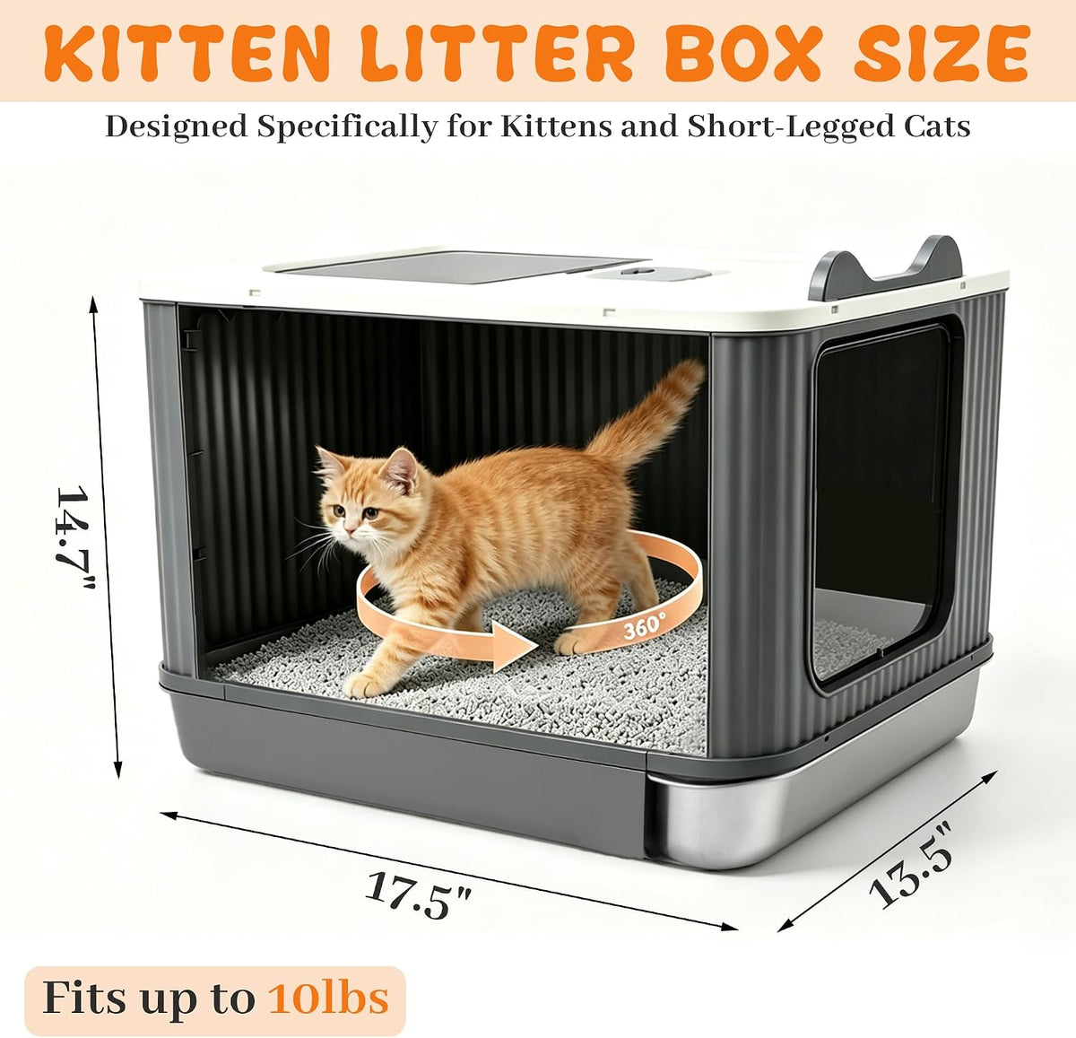 Stainless Steel Cat Litter Box Enclosed, Dual Entry - White - image 2