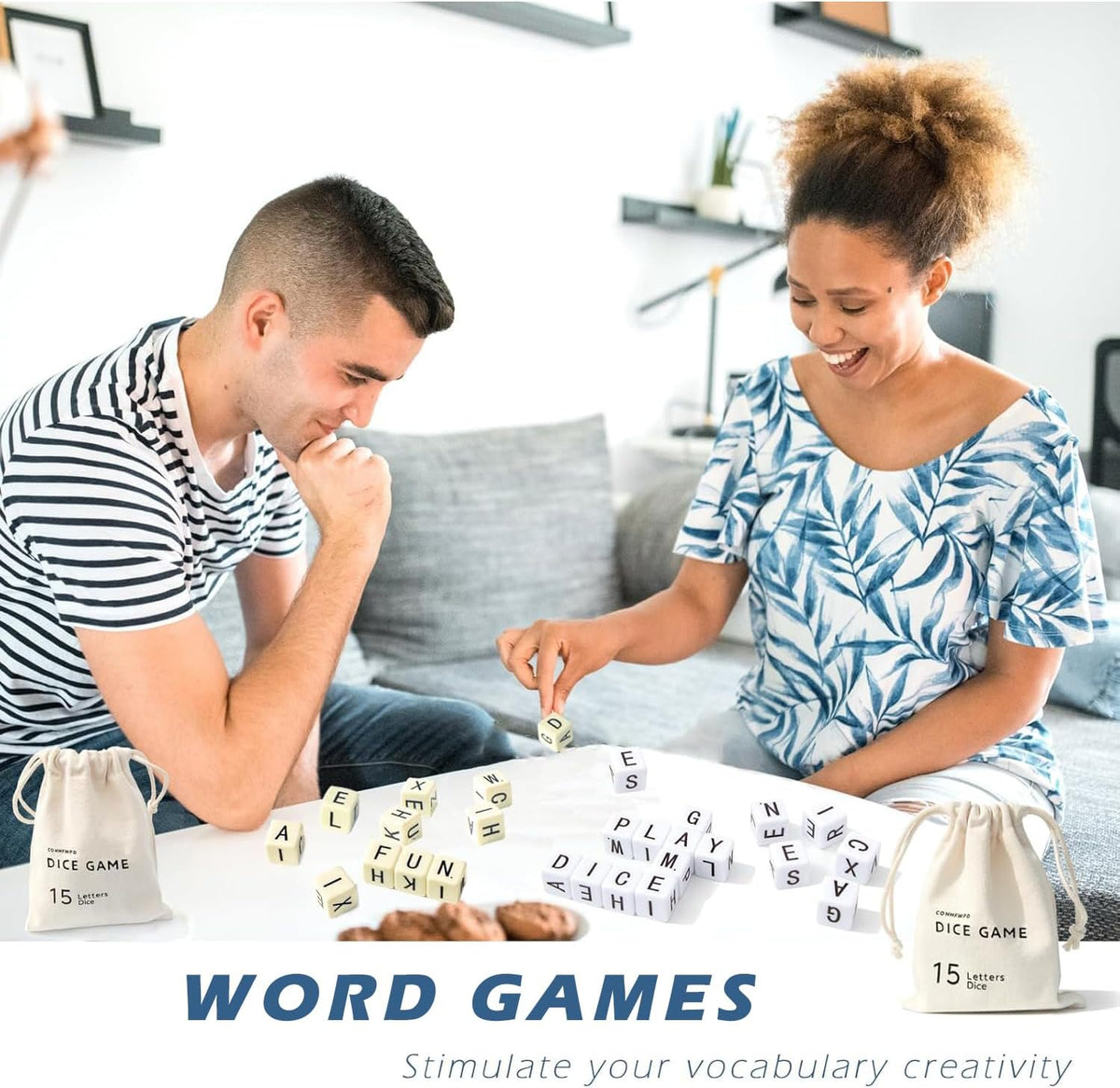 Crossword dice game with 15 acrylic letter dice and canvas pouch - view 12