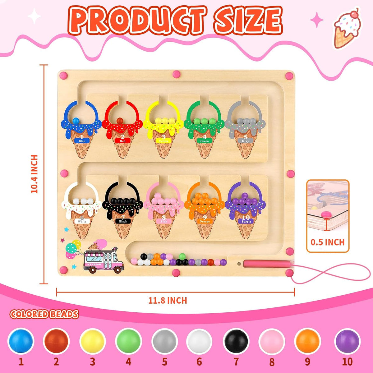 Ice Cream Magnetic Color and Number Maze - Pink - image 3