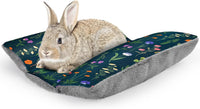 15"x14" Soft Plush Rabbit Bed Washable Cuddle Mat for Small Pets – Daily Care for Small Pets - Dark Green Flowers / Medium