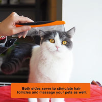 Metal Dog Comb and Cat Comb with Rounded Ends, Smooth Stainless Steel Teeth, Non-Slip Grip Handle for Removing Tangles and Knots in Greyhounds and Other Pets