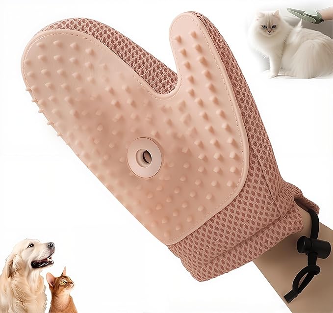 Pet Hair Removal Glove,2025 New All-in-One Grooming Mist Pet Hair Remover Gloves, Pet Hair Remover Glove for Cats & Dogs,Double-Sided Reusable Gloves for Couch, Clothing,Carpet (Pink)