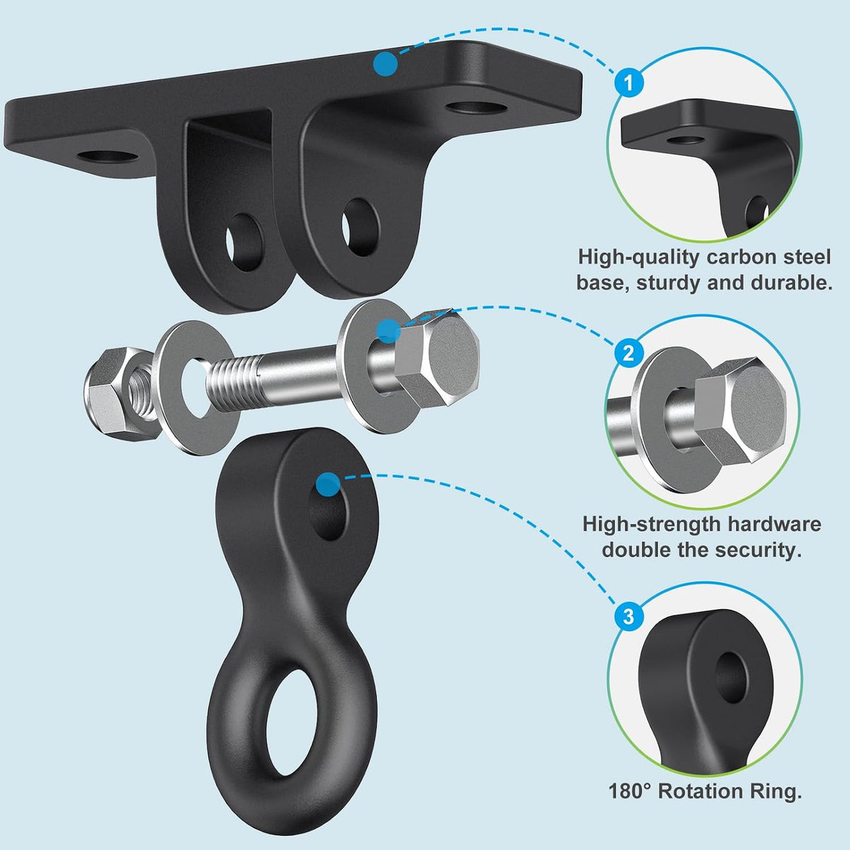Dolibest Ceiling Mount Swing Hanger Heavy Duty Swing Set Hook - Black2-2PCS - image 2