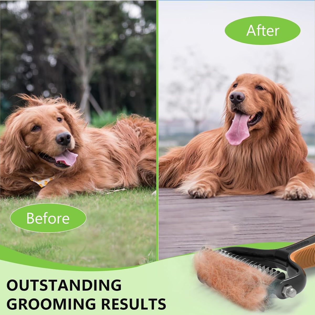 Deshedding Dog Brush for Shedding, Undercoat Rake for Dog&Cat – Essentials for Dogs - Orange - image 2
