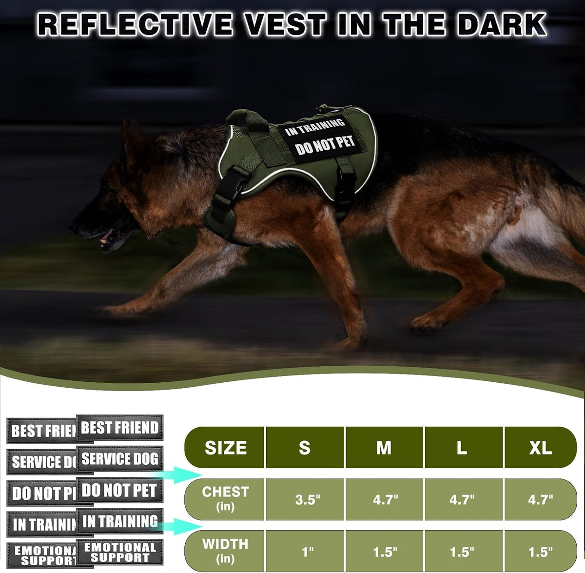 WINSEE Service Dog in Training Mesh Harness with 10 Removale Pet - X-Large / Green - image 4