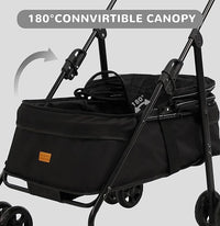 4 Wheels Pet Stroller,One-Click Folding Portable Folding Dog Cat Stroller,Sunshade, Storage Bag, Waterproof Oxford Fiber，Breathable and Visible Mesh for Small/Medium Pets up to 33 lbs,Black ﻿
