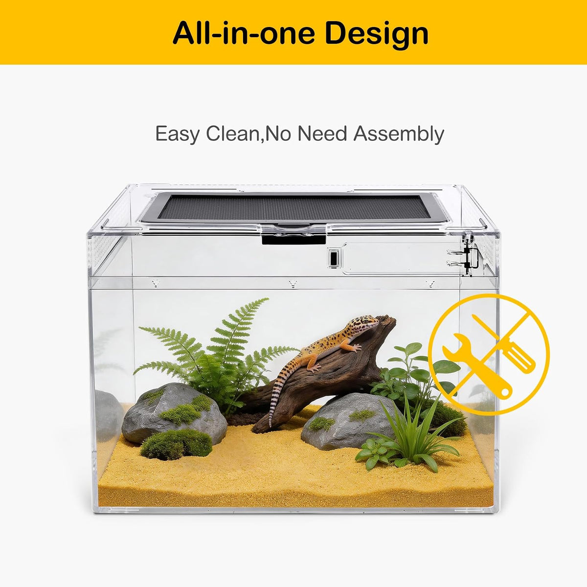 HELIME Reptile Tank 7 Piece Starter Kit with Escape Proof Locking Lid - Large(15.6x8x10IN) - image 2