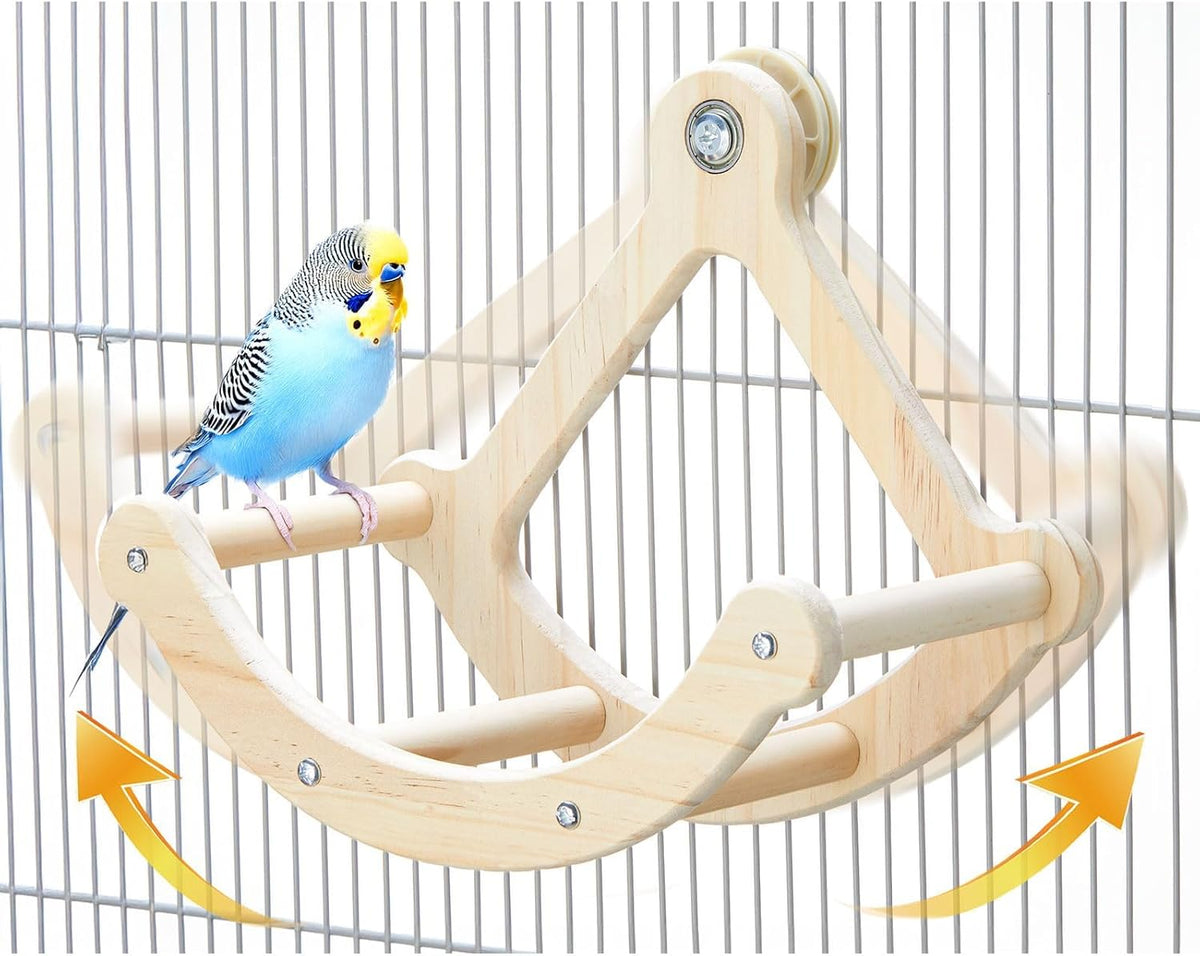 Bird Perch Toy, Wooden Interactive Rocking Parakeet Toys and Perches – Essentials for Birds - Wood / Cage Installation