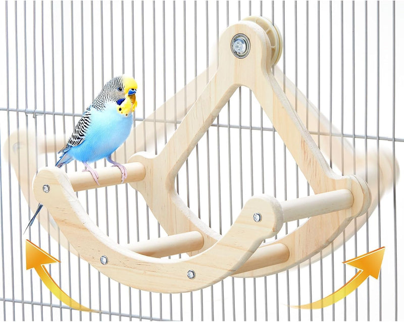 Bird Perch Toy, Wooden Interactive Rocking Parakeet Toys and Perches – Essentials for Birds - Wood / Cage Installation