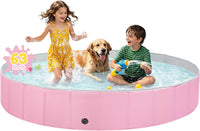 Jecoo Dog Pool for Large Dogs Kiddie Pool Hard Plastic Foldable Dog - Pink / XL-63" x 12"