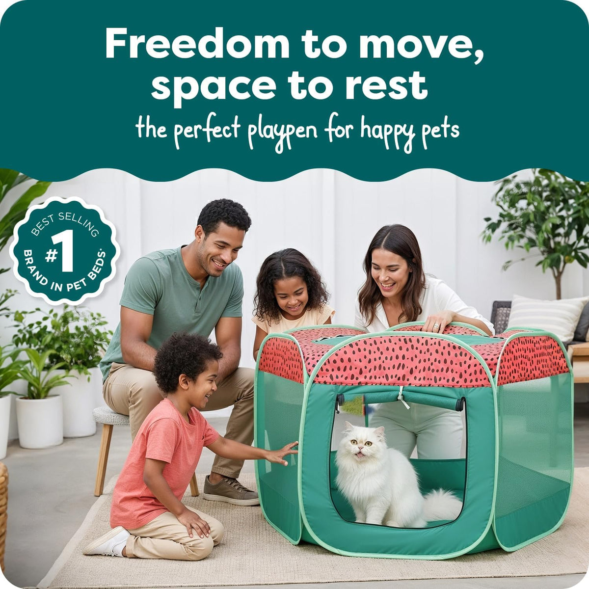 FurHaven Soft-Sided Dog & Cat Playpen - Green & Pink / Large - image 2