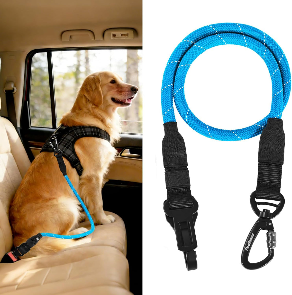 Dog Seat Belt for Car, Durable Rope Dog Car Harness for Vehicle – Essentials for Dogs - Light Blue / 1 Pack